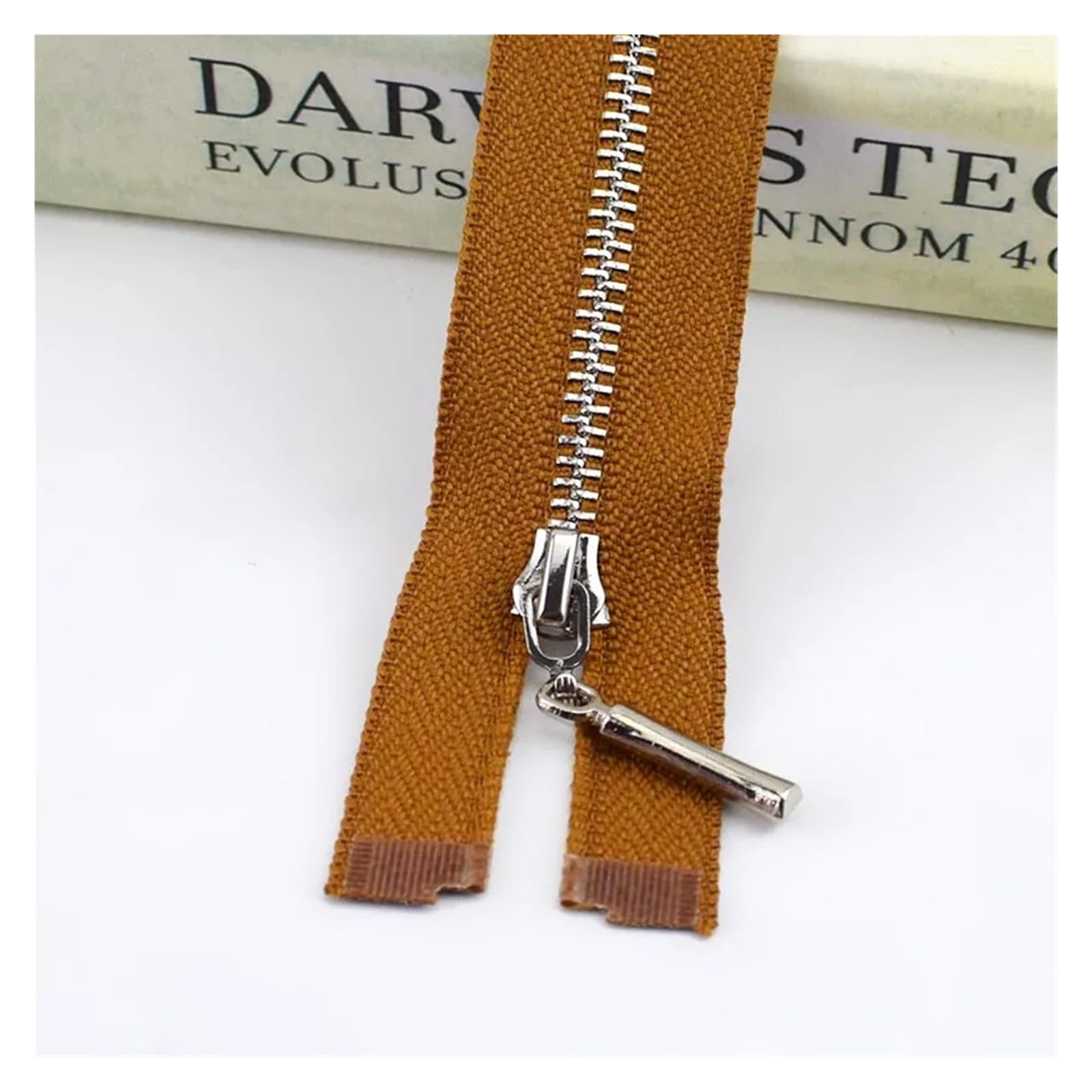 Duty Single Slider Zip, 3 Metal Zipper Silver Teeth Multicolor 15-70cm 2/5 Pcs(Brown,OPEN-END-50CM-5PCS)