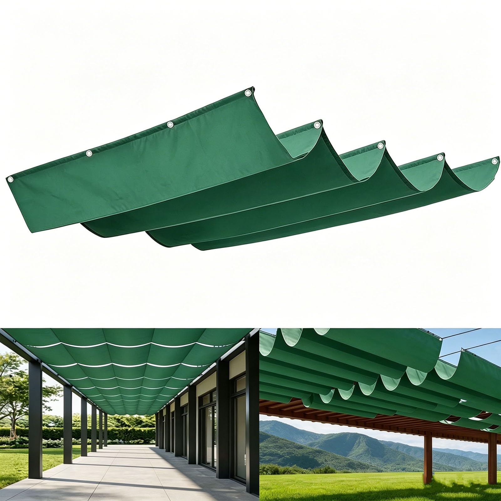 Voile d'ombrage rétractable vague 0.7x1.5m vert en PES résistant
