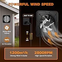 Vista 2 de YOZON 8-Inch Kitchen Exhaust Fan with Switch, 700CFM Garage Exhaust Fan, Ventilation Fan with Backdraft Damper for Attic, Workshop, Window, Smoking
