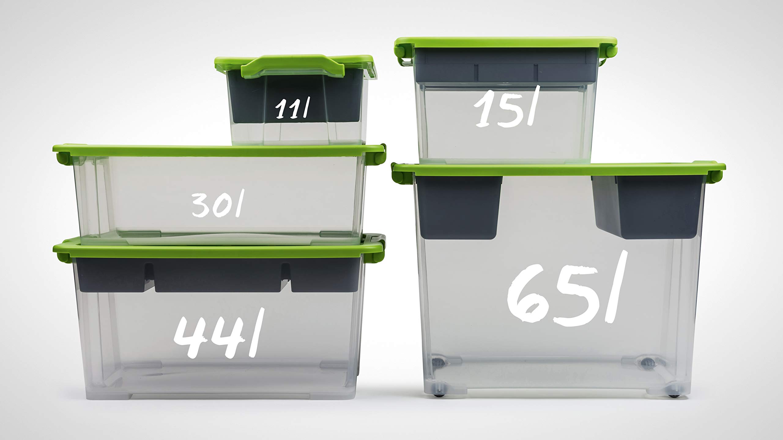 Rotho Evo Safe Keeping - Set 3 Scatole 15 l con Coperchio, Plastica PP | Contenitori trasparenti per alimenti e giocattoli, senza BPA, chiusura a clip sicura, dimensioni 39.3 x 28.3 x 23 cm