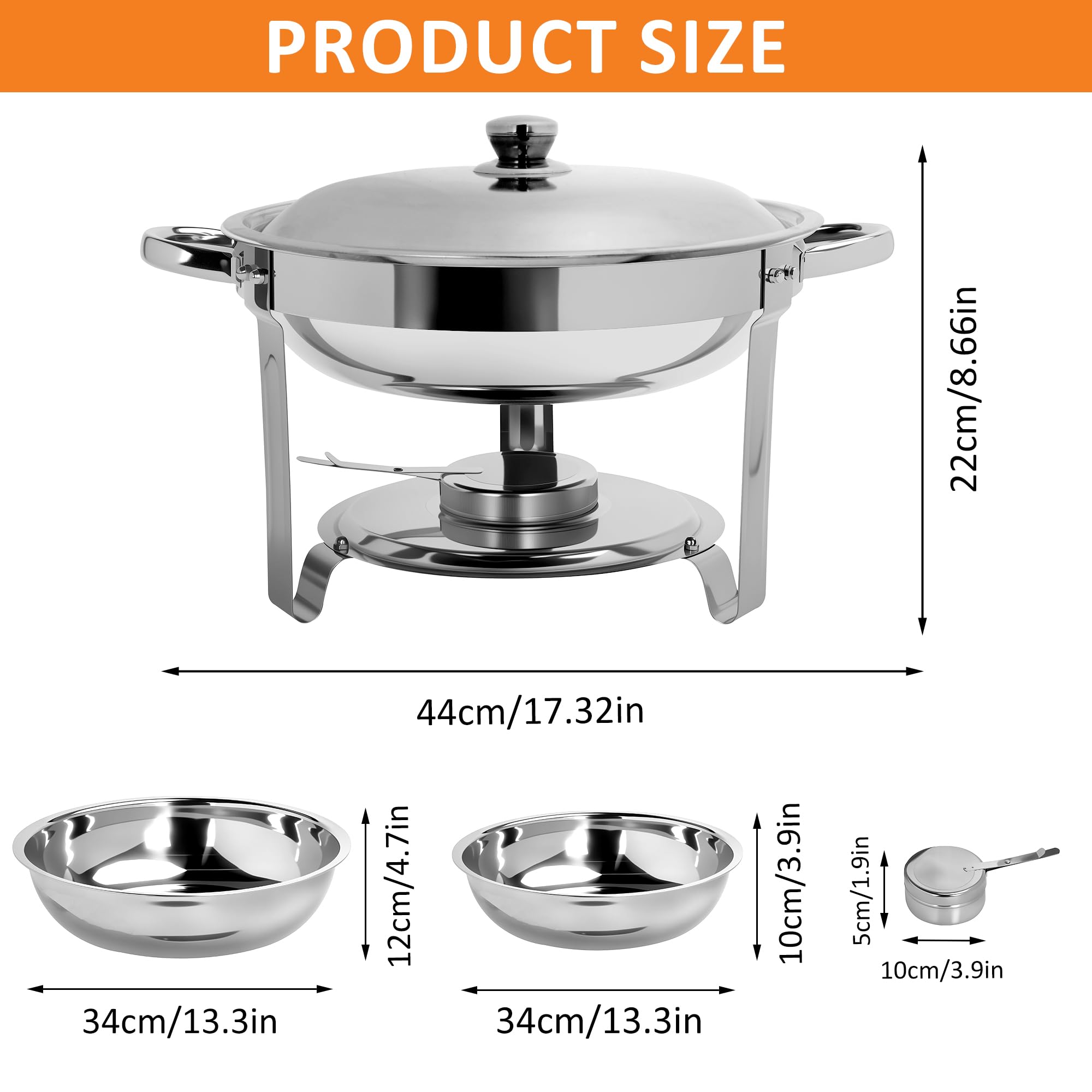 5L Chafing Dish Set 4er Pack, Edelstahl Warmhaltebehälter Essen, Speisenwärmer mit Rollrand-Design für Catering, Buffet und Party