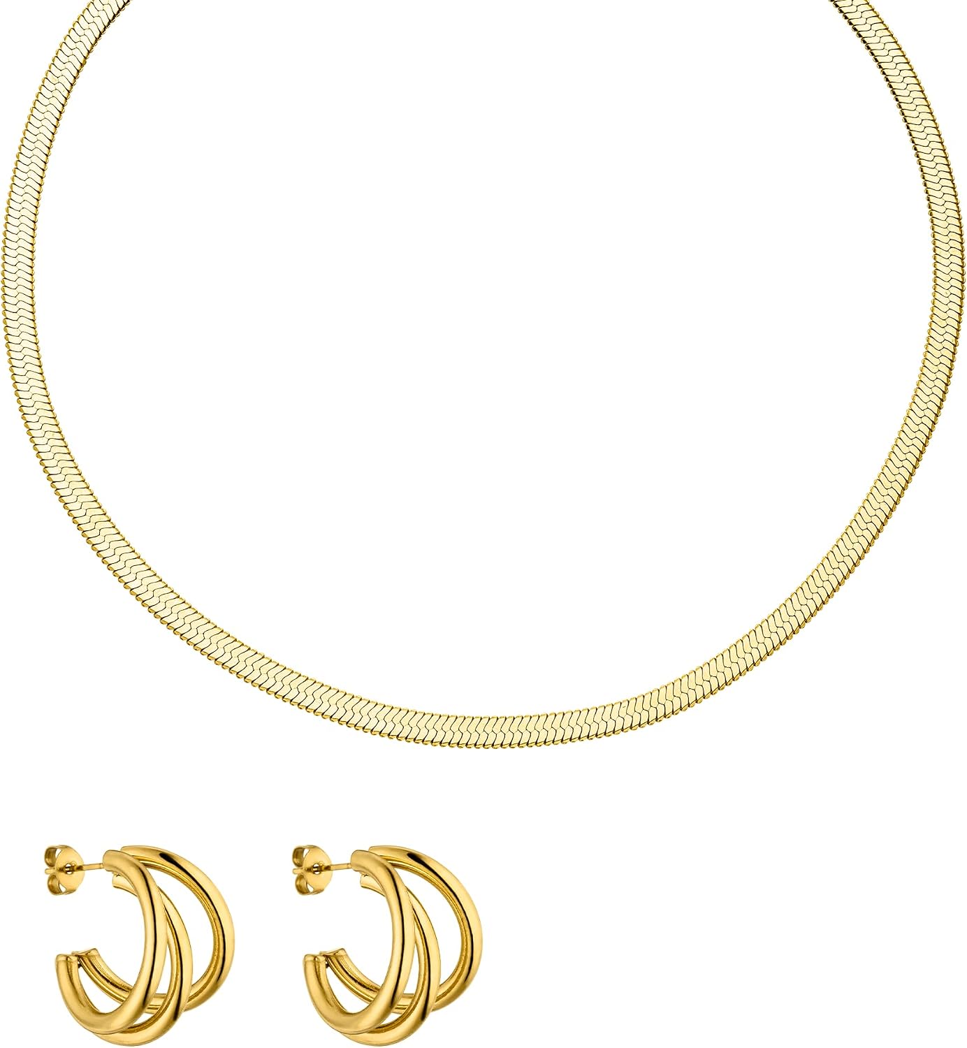 Purelei® Happy Memories Bundle Gold – Waterproof necklace earring set – 18K Gold plated stainless steel jewelry – gift sets – Jewelry sets for women – Necklace and earring – Gold jewelry set