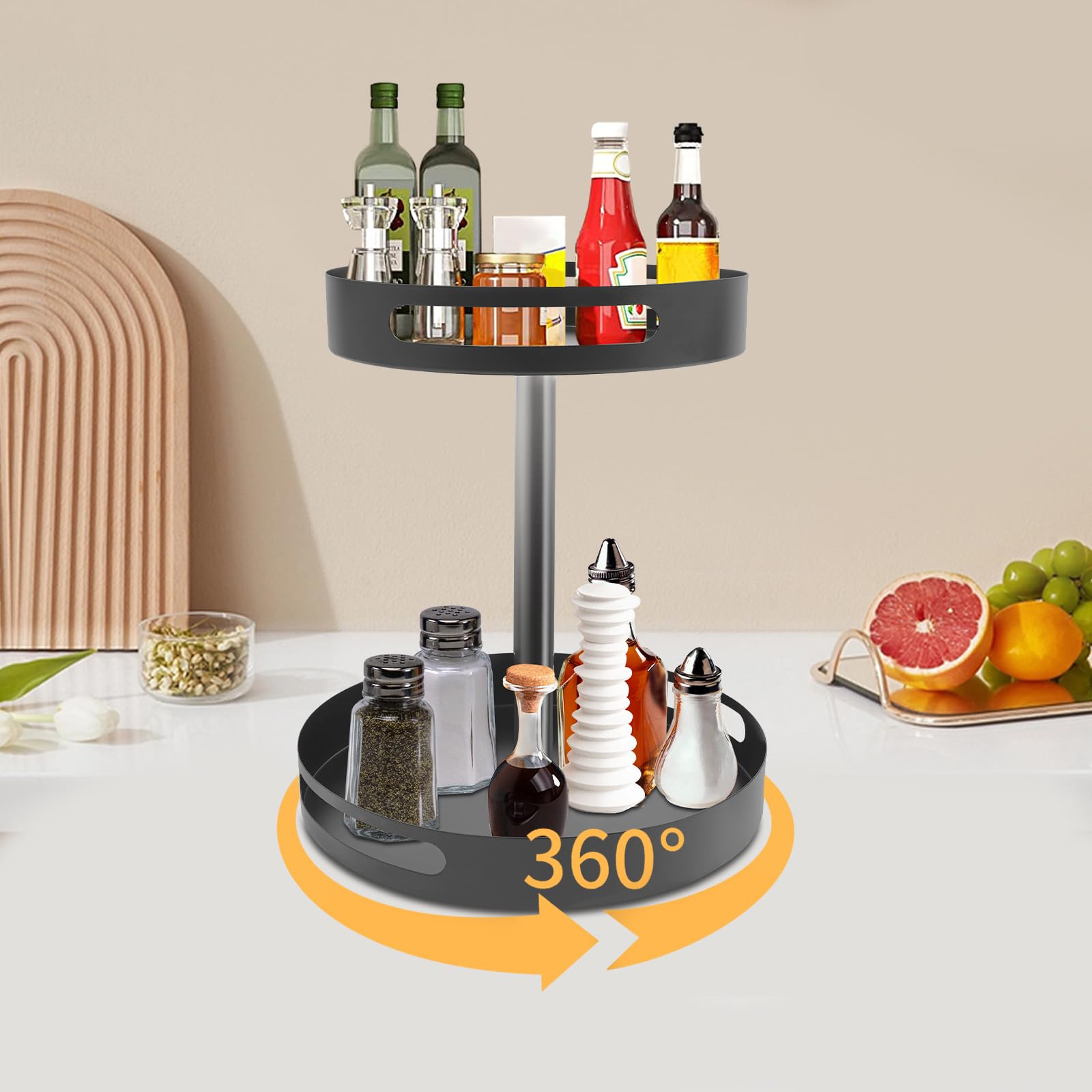 Regał na przyprawy o 360°, obrotowy regał kuchenny, 2-stopniowy organizer kuchenny, obracany o 360°, asystent przechowywania