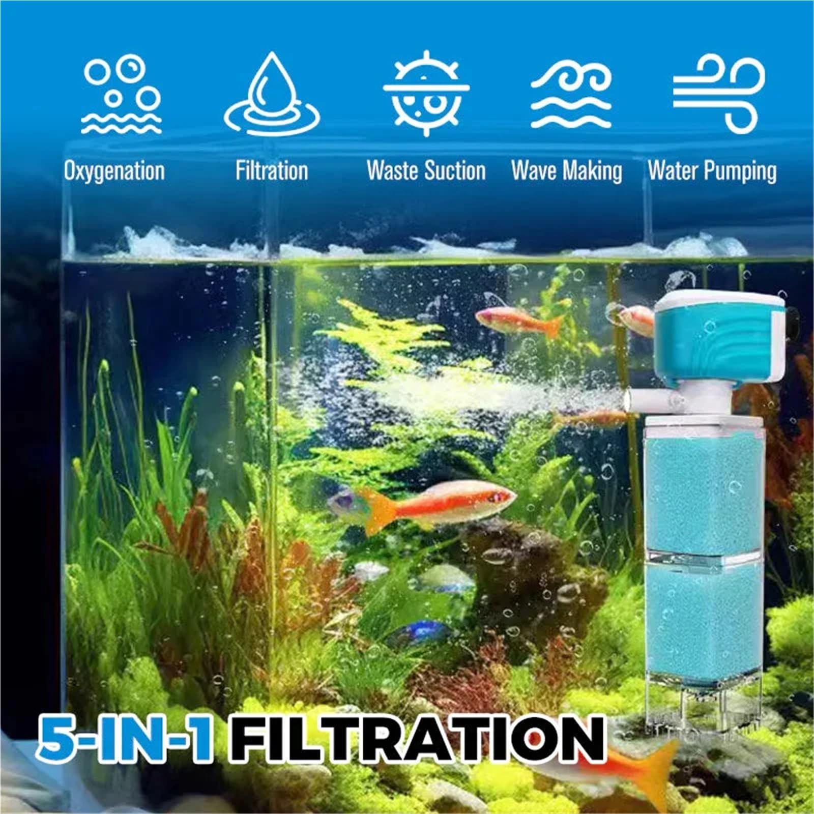 System filtrów akwariowych, Filtr Gąbkowy Do Akwarium, Wewnętrzna Oczyszczarka Wody, Wielofunkcyjna Pompa, Fala Robienia Stolca, Przyssawka Powietrza(45W)