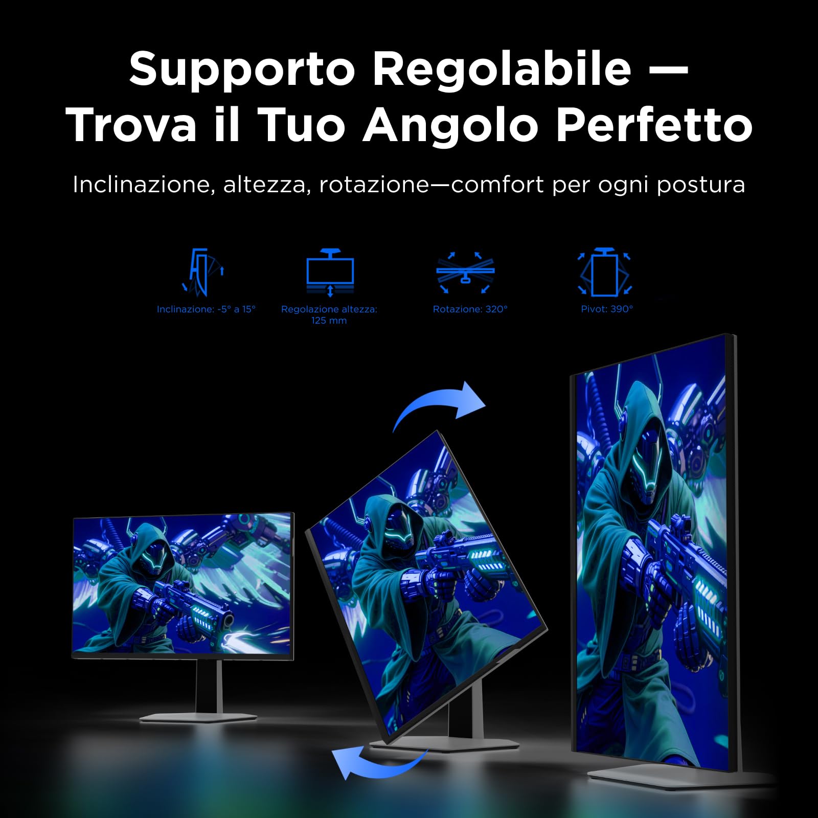 TCL 27G64 Gaming Monitor LED QD Mini da 27 polliciitem namerisoluzione QHD,180 Hz,parnello Fast HVA,HDR 600 nit, tempo dirisposta GTG di 1ms, compatibilità AMD Freesymc, G-Sync