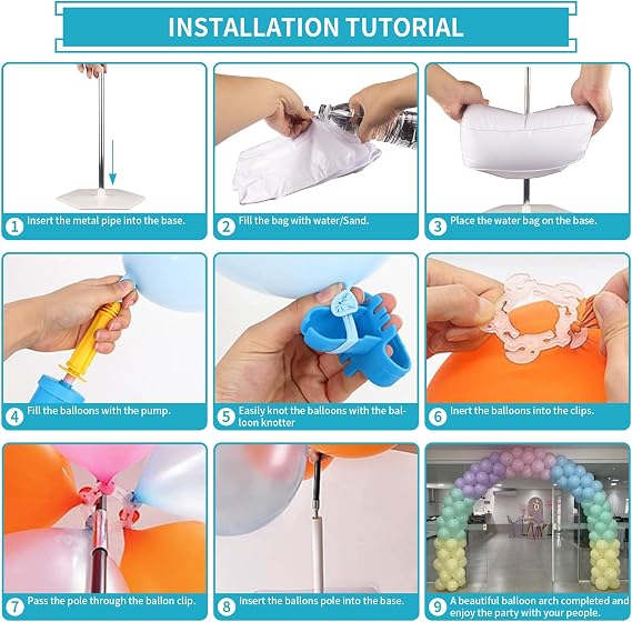 Reusable Balloon Arch Kit with Stand, Adjustable Balloon Arch Frame(2.7m high and 3m wide) with Water-fillable Base and Fibre Pole, Suitable for Weddings Graduations Birthdays Party Supplies Christmas