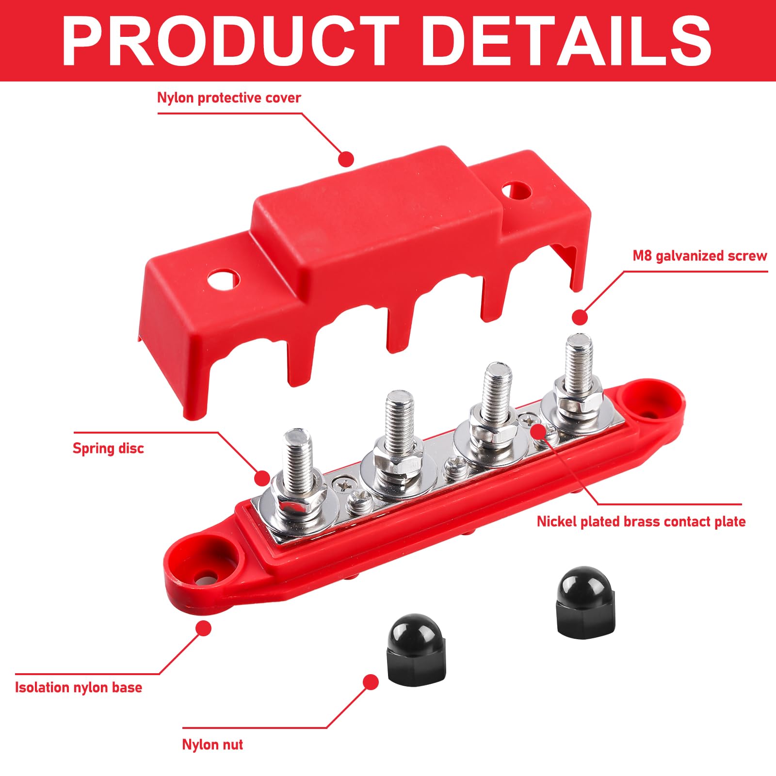 Set di 2 barre da 12 V-48 V CC, BusBar da 250 A con 4 perni terminali M8, modulo ad alte prestazioni, blocco per sbarre collettrici con copertura per auto, blu navy