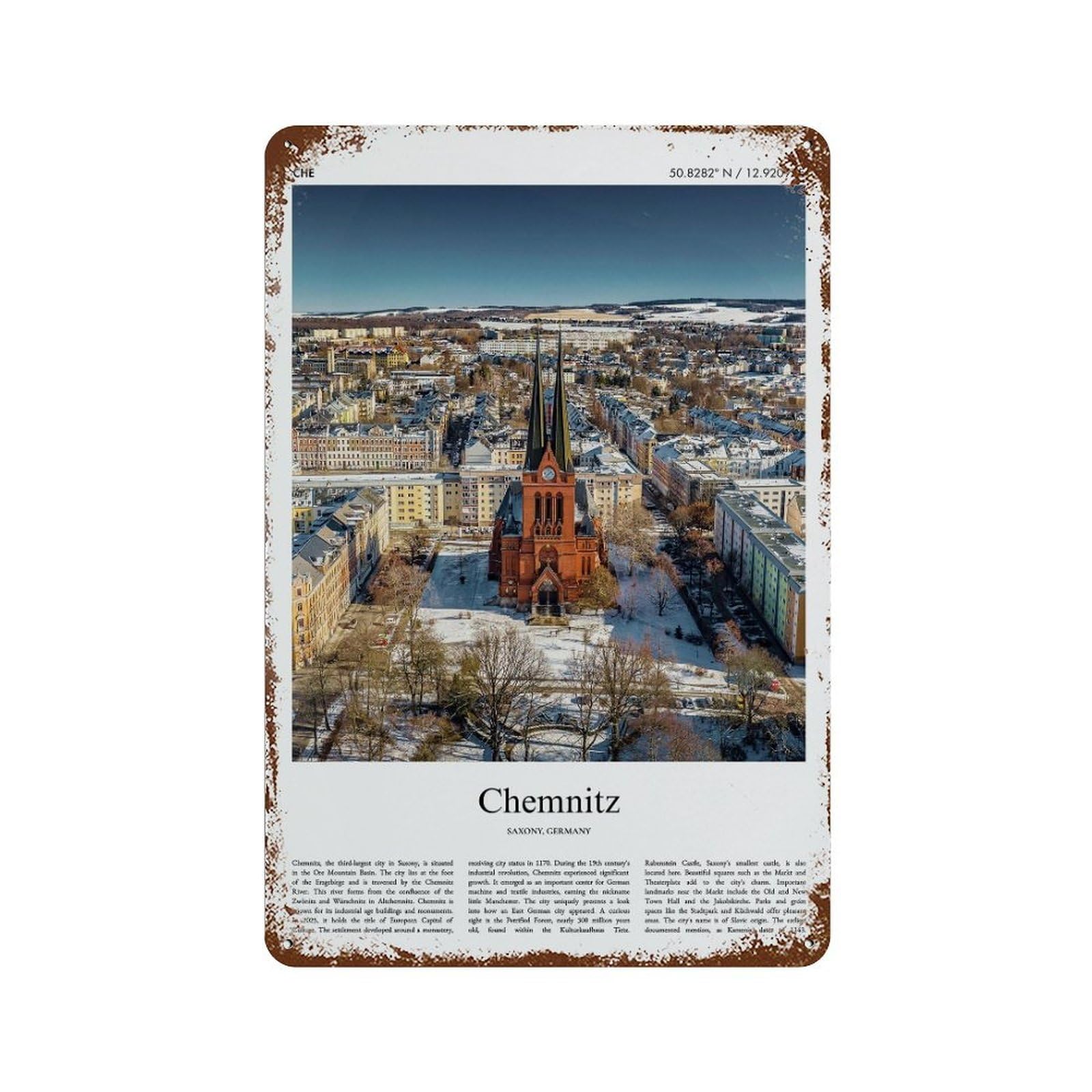xiaoxiaoshen Chemnitz Saxony, Germany City Scenery Wall Decor Art Metal Tin Poster Modern Home Decor Art Home Bar Shop Decorations Vintage Sign 30x20cm