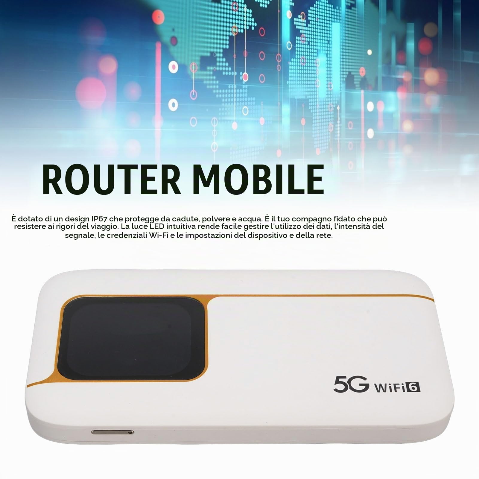 Denash 5G WiFi 6 Mobile Hotspot, 2,01 "Touchscreen 7100MAH IP67 Router Portatile con Slot SIM, velocità di 2,77 Gbps per 16 Dispositivi