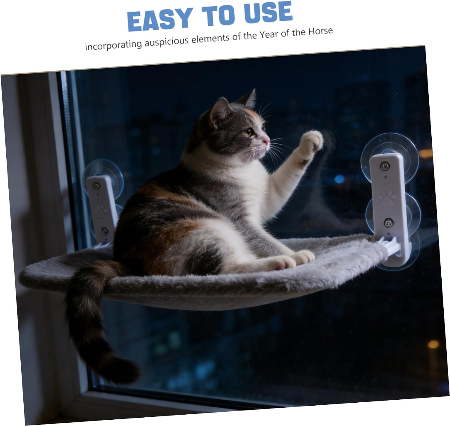 Kitten and Rabbit Iron Space-Saving Imitation Pipe Fur Hammock Featuring Reliable Suction Cups Perch for Sunbathing and Relaxation, Easy Window Cat Indoor