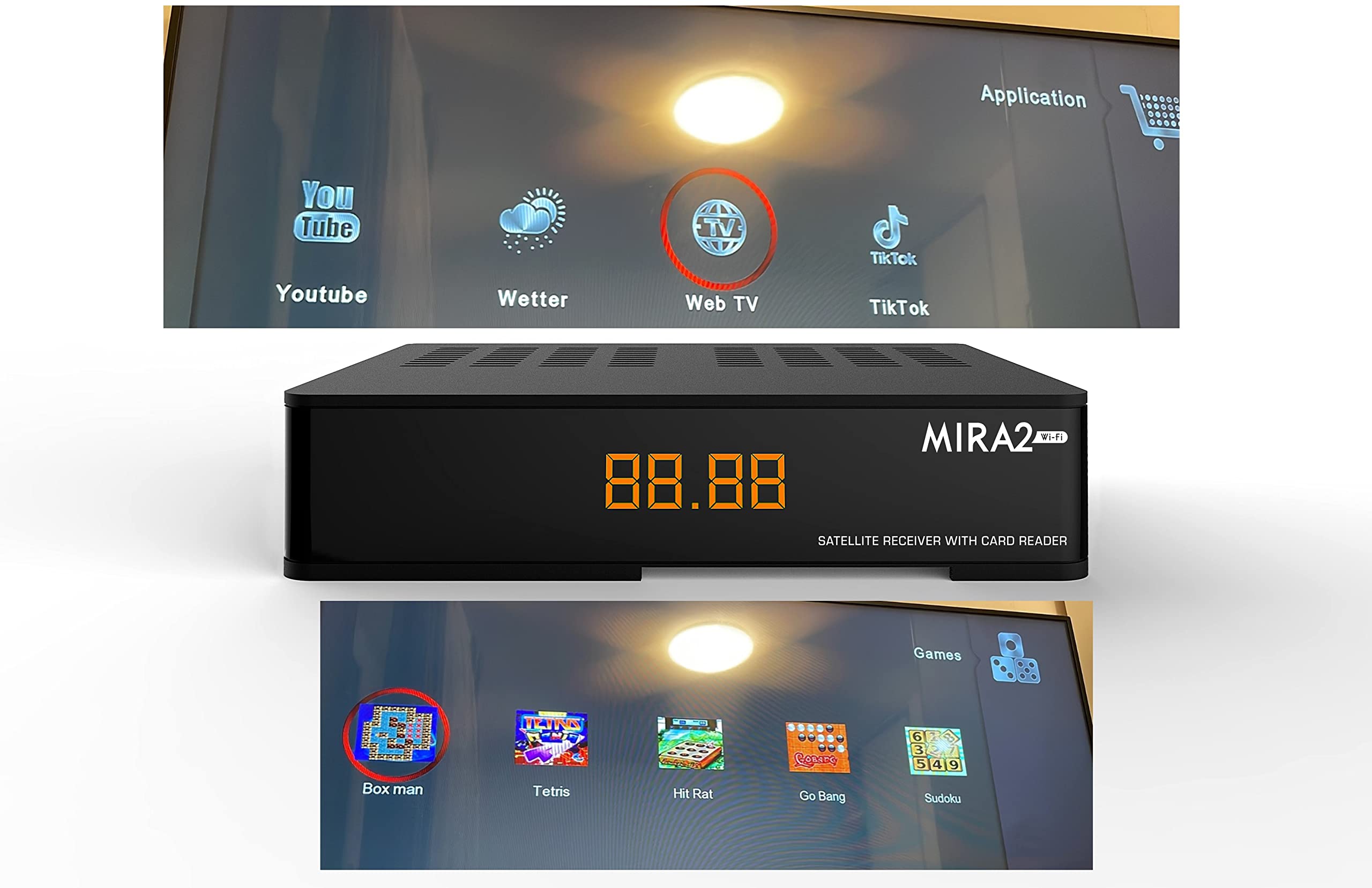 Amiko MIRA3 HD Satelliten-Receiver mit Aufnahmefunktion, Kartensteckplatz, Timeshift, HDMI, PVR, USB, WLAN