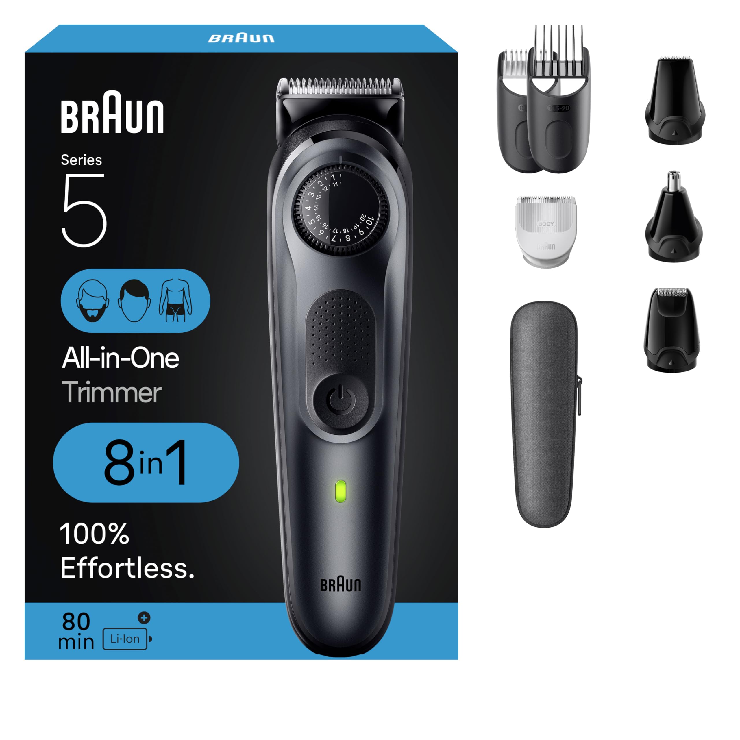 All-in-One Style Kit Series 5 5471, 8-in-1 Trimmer for Men with Beard Trimmer, Body Trimmer for Manscaping, Hair Clippers & More, Ultra-Sharp Blade, 40 Length Settings, Waterproof