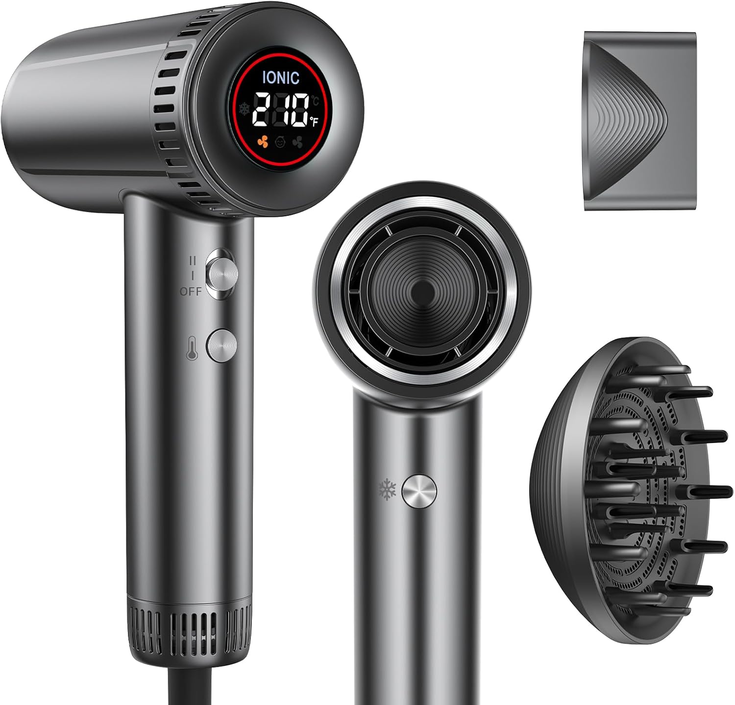 Hair Dryer with Magnetic Diffuser Attachments, Professional High Speed Ionic Blow Dryer for Fast Drying,9 Heat & 2 Speed Settings,Auto Clean and Cool Shot,Compact Hair Blow Dryer for Travel,Salon,Home