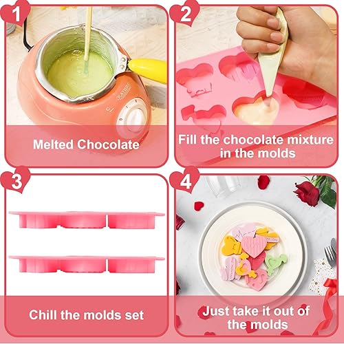 Miniatura 6 de UPINS Paquete de 2 moldes de silicona con forma de corazón, moldes de chocolate en forma de corazón para hornear el día de San Valentín, moldes