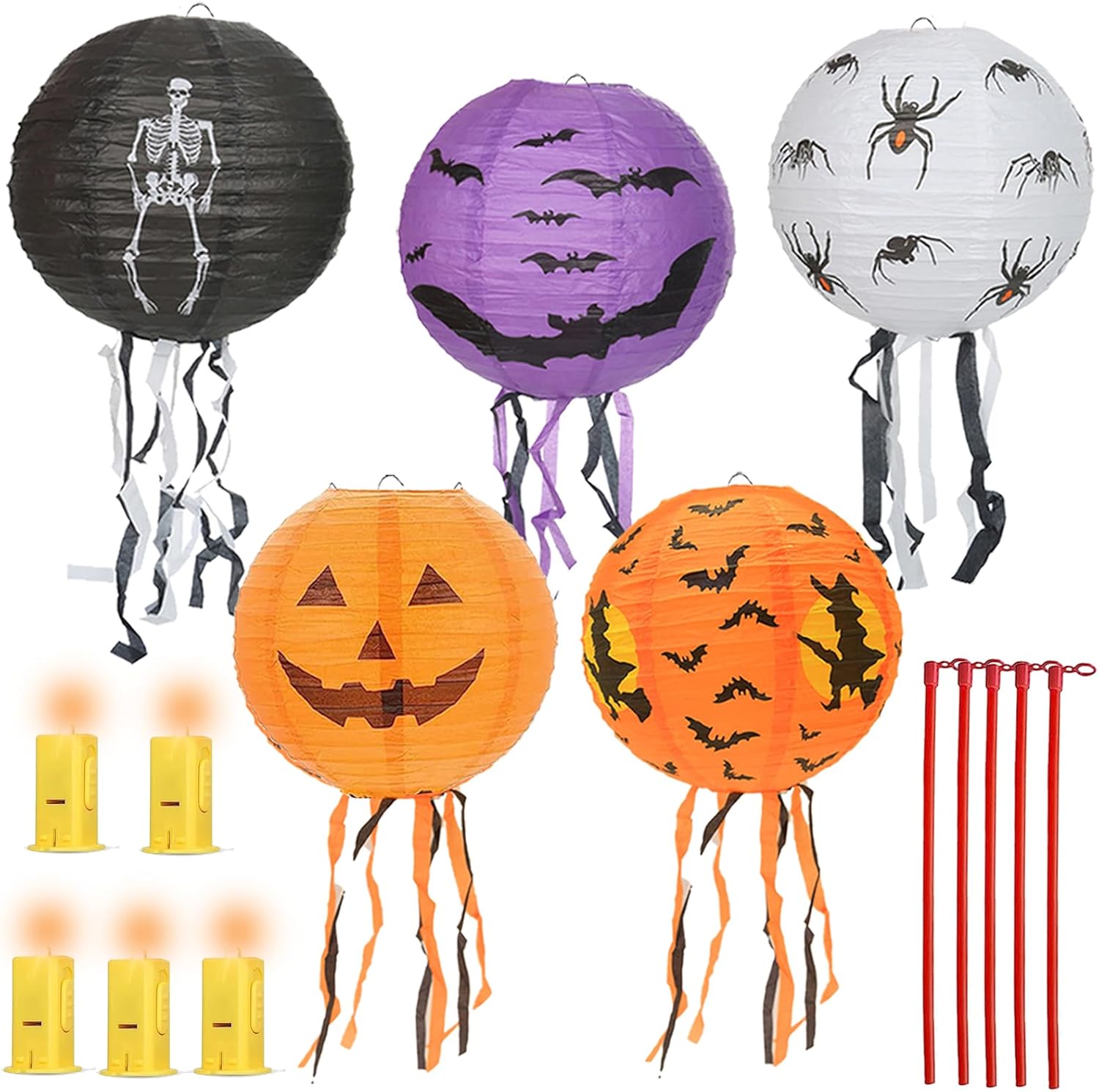 15 Stück Halloween Laternen Set - Rund Papierlaternen Für Party Dekoration