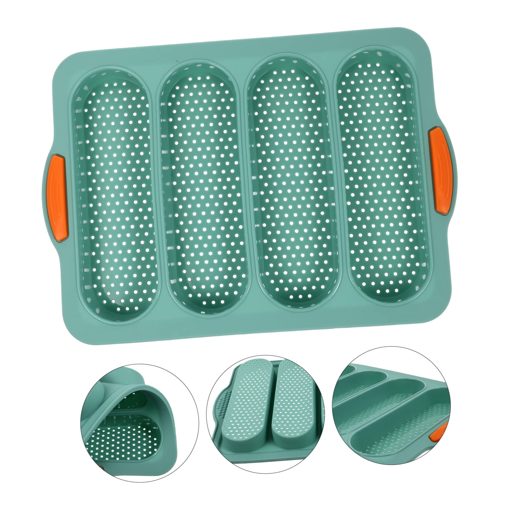 BRIGHTFUFU 4 Slot Baguette Baking Pan Silicone Nonstick Mold Wire Rack Kitchen Gadget Conductivity Easy Wash