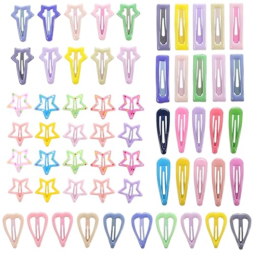 Beaupretty Pinzas para el cabello para niñas, 60 piezas antideslizantes de metal a presión, pasadores de pelo de metal coloridos, pinzas para el