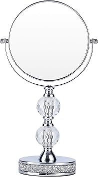 Hanjue Makeup Mirror, 360 Degree Swivel Vanity Mirror, Crystal Cosmetic Mirror, 1X/5X Magnifying Double Sided Mirror,Adjustable Makeup Mirror M020