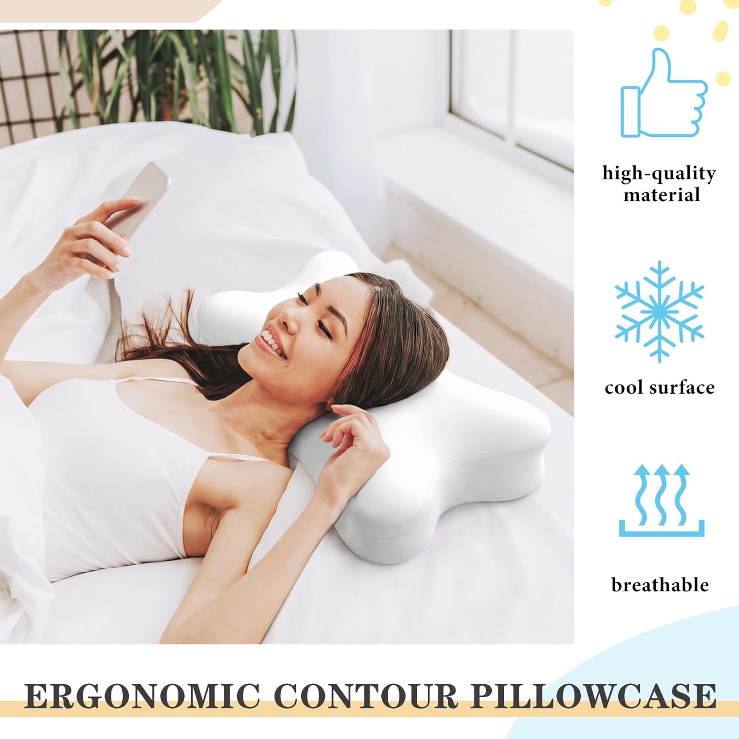 Hahafelt Cooling Cervical Neck Pillowcase for Pain Relief (Only Pillow Case) Ergonomic Pillowcase with Zipper Breathable Contour Cool Memory Foam Pillow Cover for Side Back Stomach Sleepers(White)