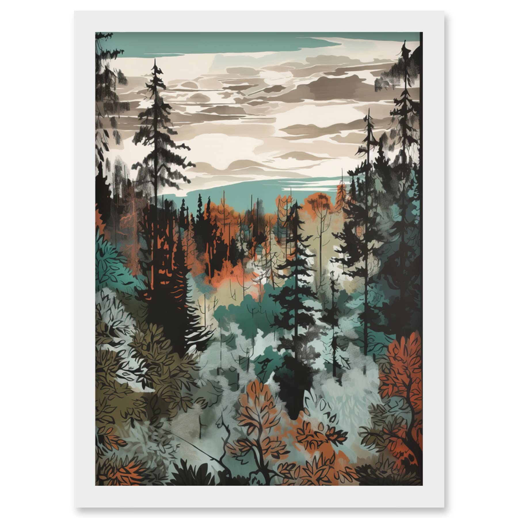 Artery8 Taiga Boreal Autumnal Colours Forest Landscape Artwork Framed Wall Art Print A4