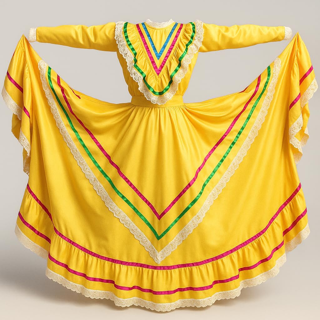 Mexican Traditional Jalisco Dress Vestido Tipico Mexicano Women Size Women L Yellow - Image 2