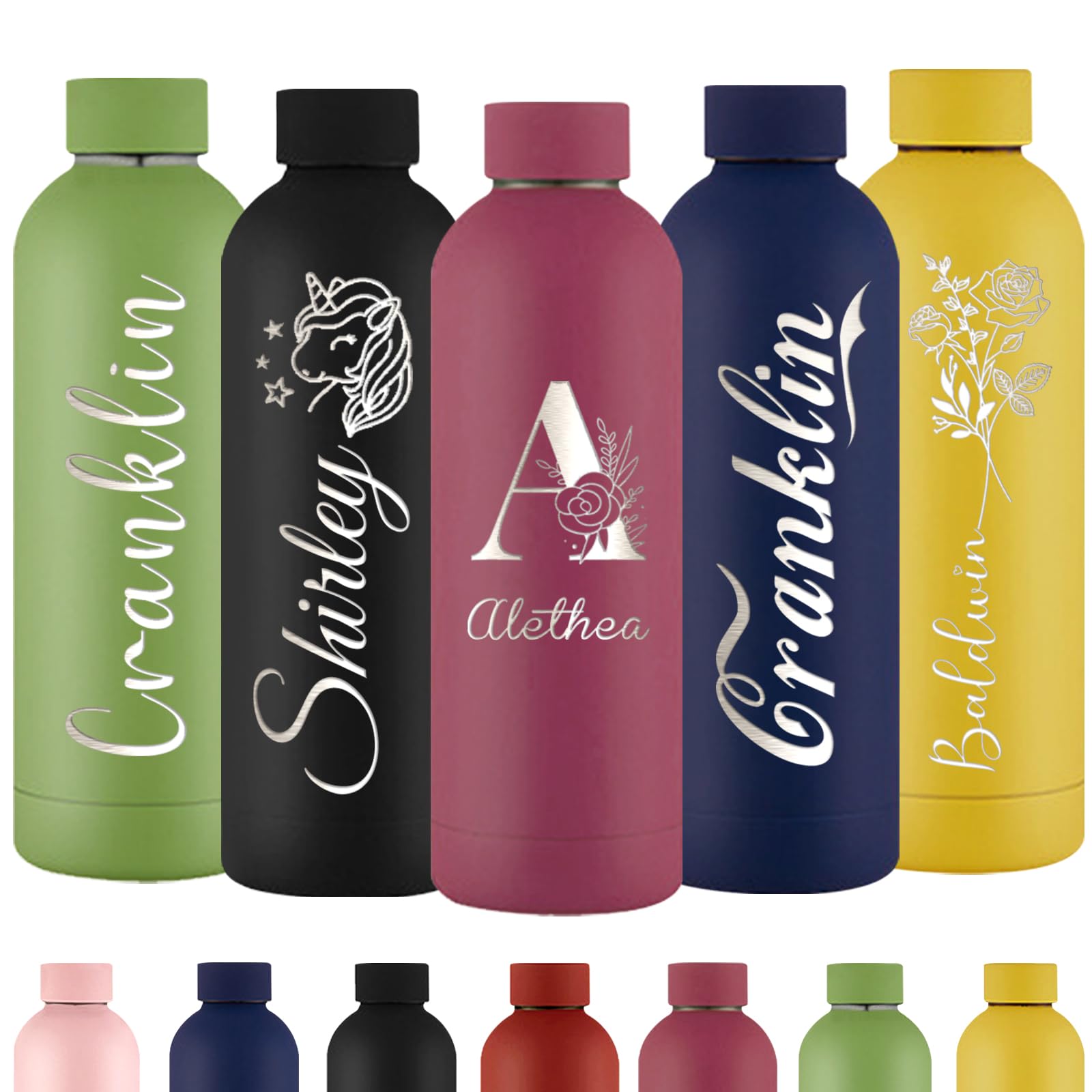 Xihedfd Personalised Water Bottles Custom Engraved Water Bottle with Name Customised Insulated Stainless Steels 500ml Water Bottle for School Office Sport