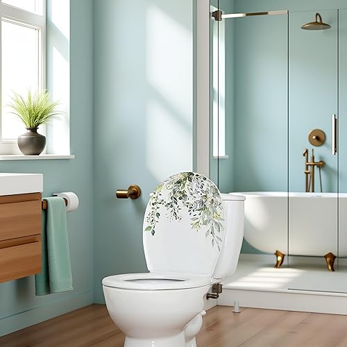 Miniatura 4 de Calcomanías para tapa de inodoro con hojas verdes, hojas verdes, flores, hojas verdes, calcomanías de pared autoadhesivas, adhesivo de pared de