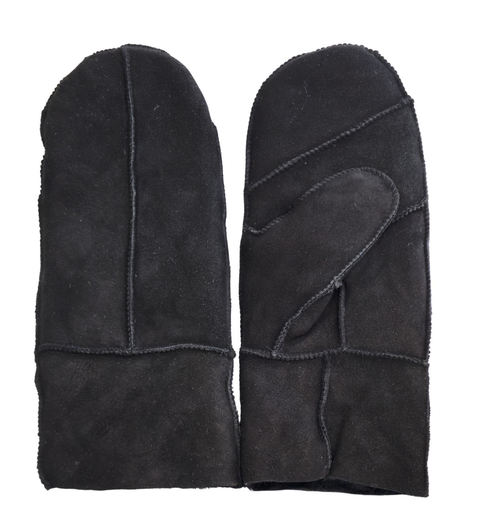 Truclothing Men's Black Wo’s Genuine Sheepskin Mittens Premium Suede Leather Winter Gloves Shearling Wool Lining - S