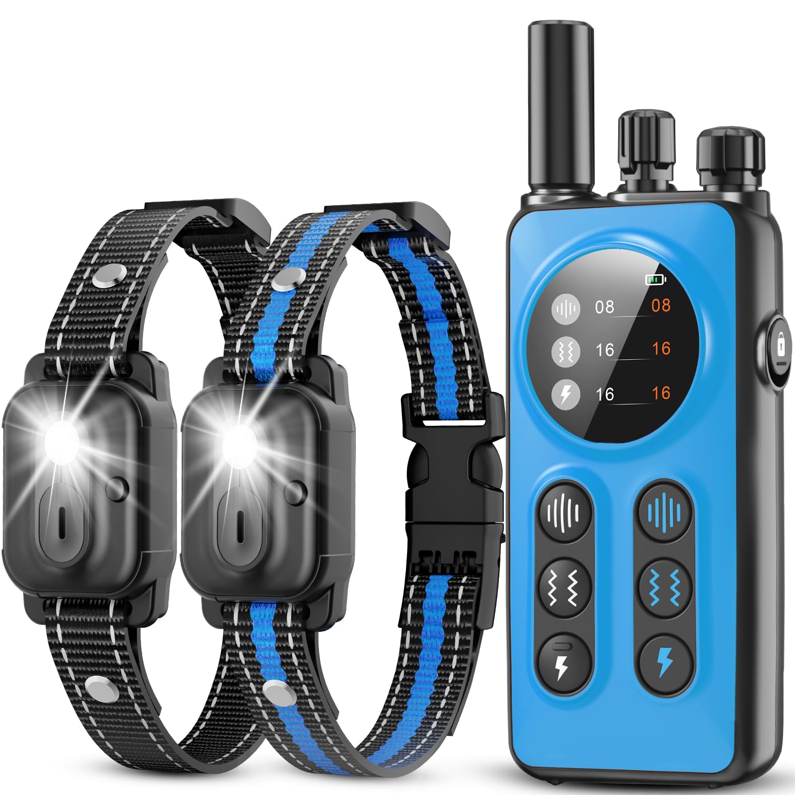 Photo 1 of Dog Shock Collar 2 Dogs, 3300ft Dog Training Collar with Remote, Real-time Dual-Channel Remote with 3 Training Modes, Beep, Vibration, Safety Shock, Light, Fits 8-120 lbs All Breeds Sizes - Blue