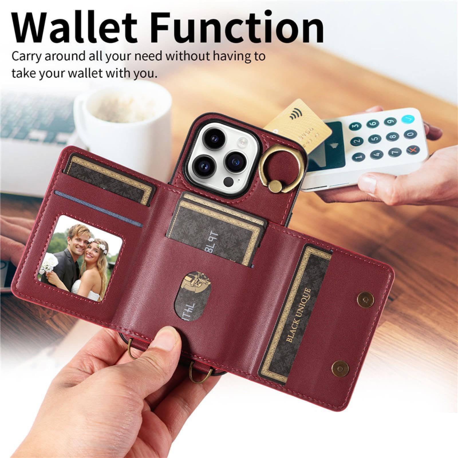 Do Samsung S24 Plus Luksusowy Pierścień Skórzany Portfel Crossbody Etui na Karty Telefony Smycz Klapka (Do Samsung S24 Plus/Czerwony)