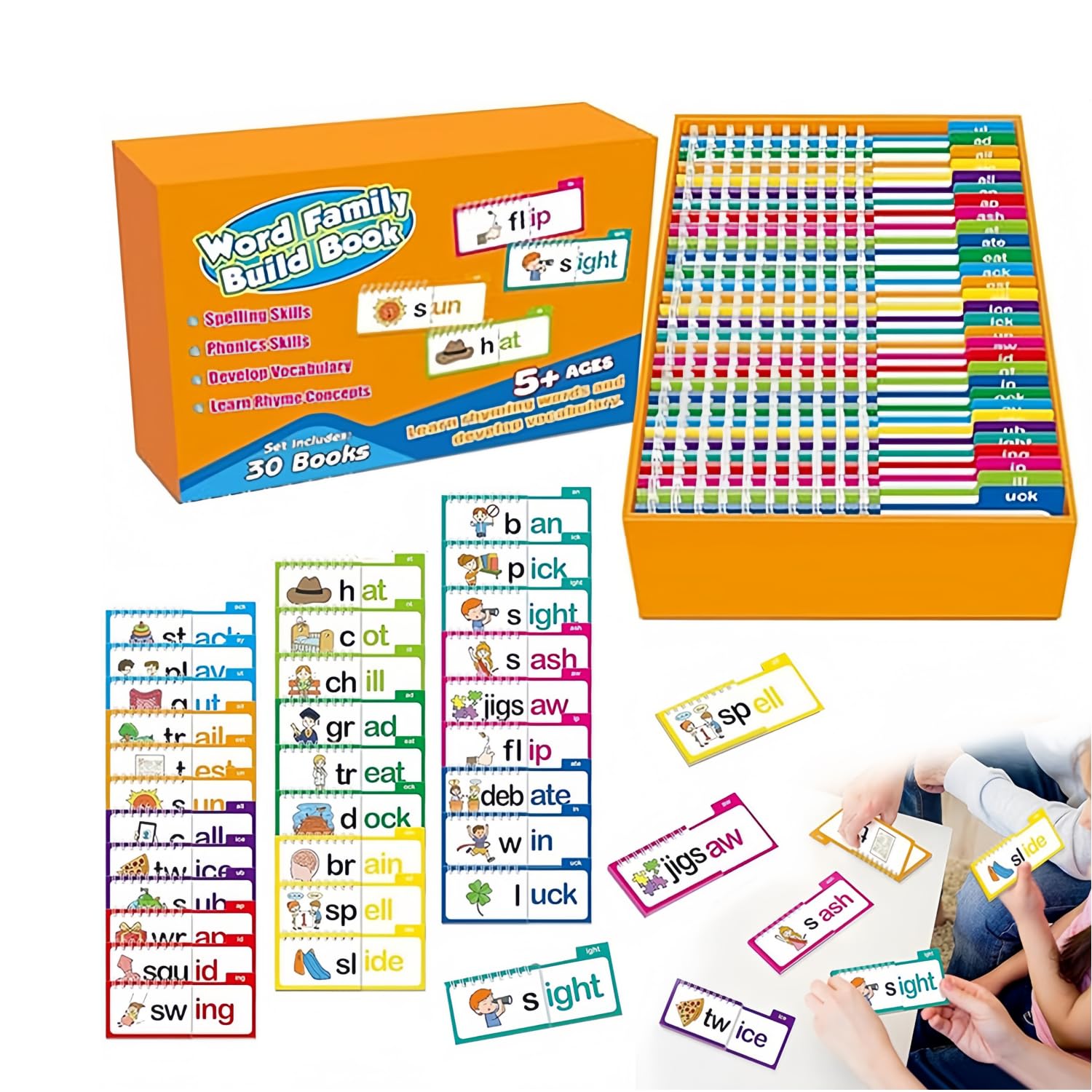 30 Read and Rhyme Flip BooksWord Family Flash Cards,Early Educational Alphabet Flash Cards,Reading,Interaction,Sight Words Flash Card For Toddlers & Preschoolers