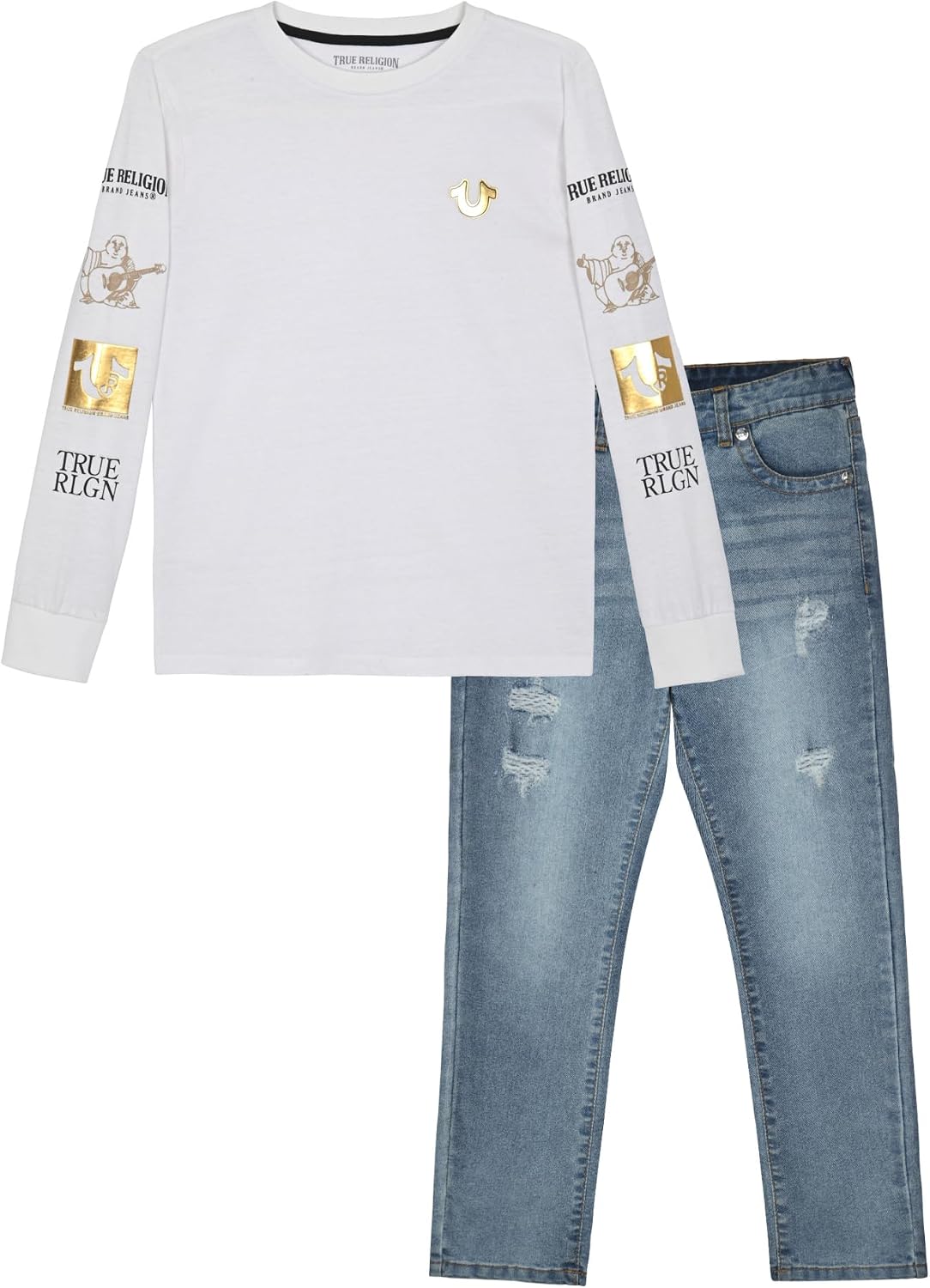 True Religion Boys Denim Set 2 Piece Boys Jeans and Long Sleeve Tee Shirt Set