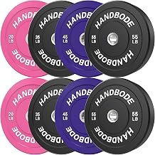 HANDBODE 2-Inch Weight Plates High Bounce, Olympic Bumper Plate Set 45/100/160/190/260/300lb, Colored Weight Plates Set for Home Gym, Barbell Weights Rubber Strength Training Plate for Weight Lifting