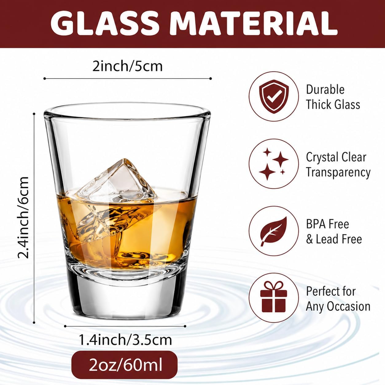 30 Pack Shot Glasses Set with Heavy Base, 2oz Clear Shot Glasses Bulk, Small Whiskey Shot Glass for Vodka, Whiskey, Tequila, Espressos, Spirits & Liquors, Clear Glass