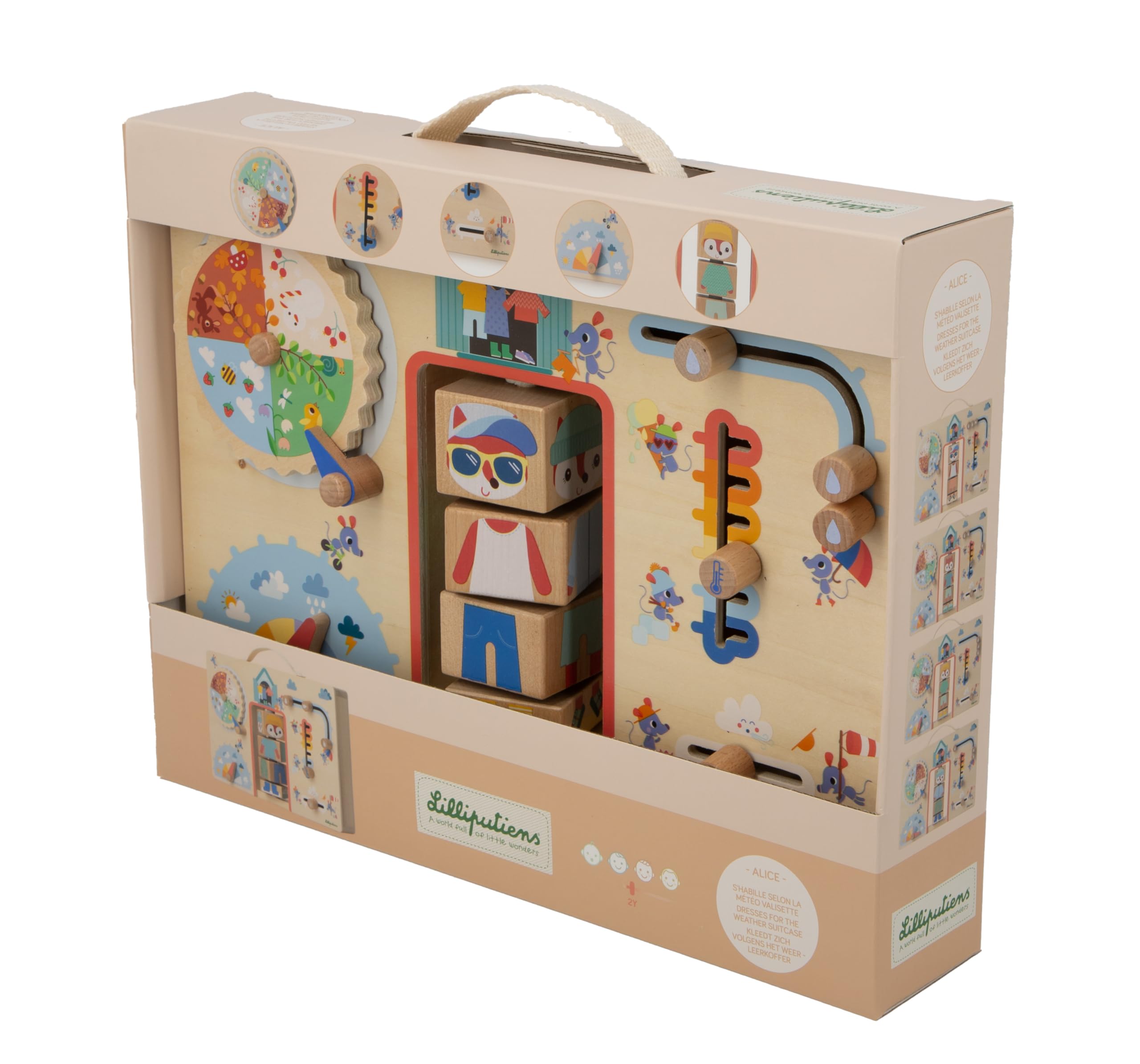 LILLIPUTIENS - Pannello didattico in Legno - Impara a vestirsi in Base al Tempo - Giochi educativi - Sviluppo motorio e Indipendenza - Dimensioni 31x20cm - A Partire da 2 Anni