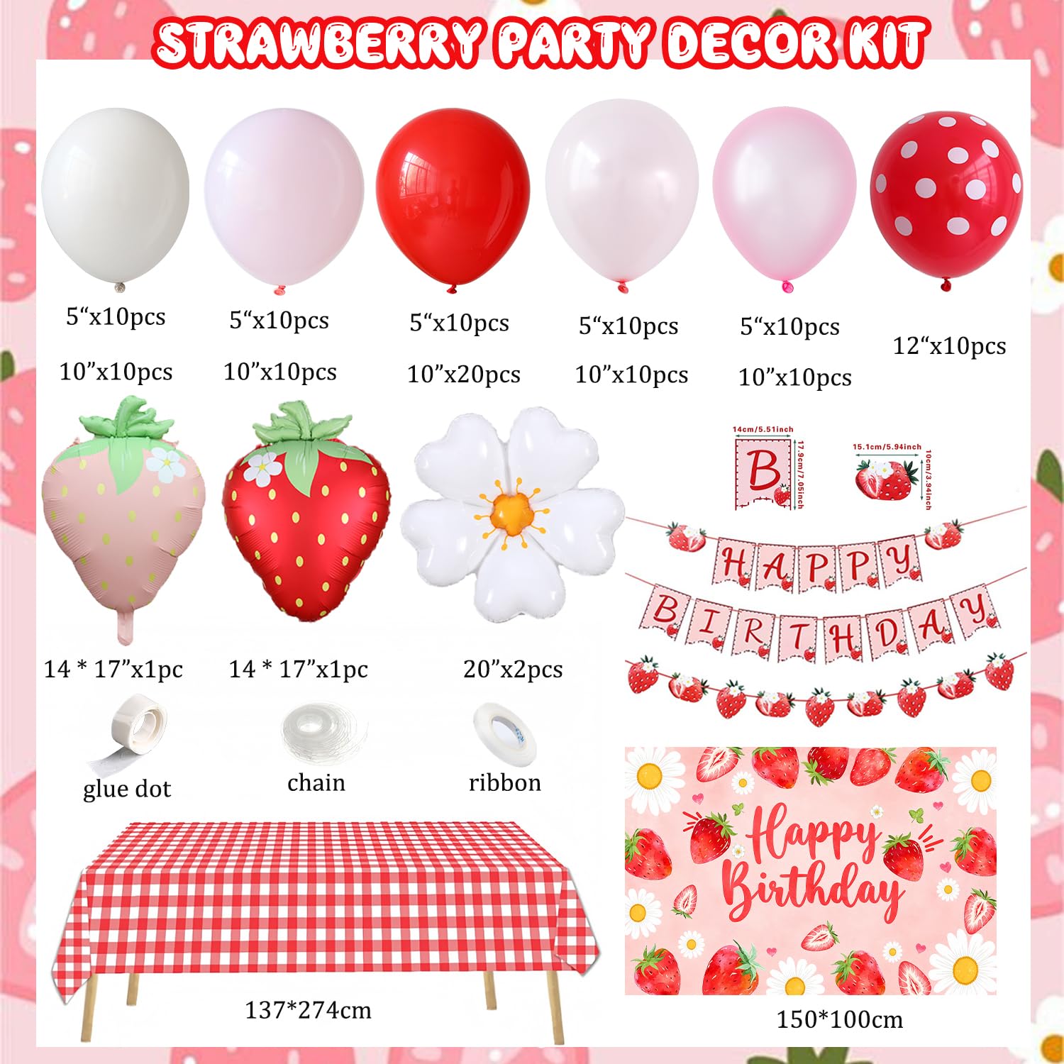 Tesochye Kit de décorations d'anniversaire en forme de fraise, décoration