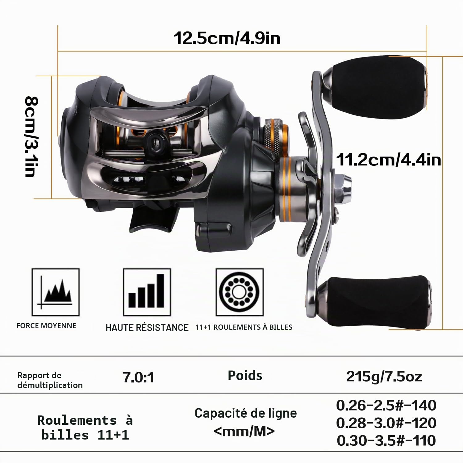 Sougayilang Baitcasting Moulinet de pêche, 11+1 roulements blindés, système de Frein magnétique Moulinet de pêche en Eau Douce et en Eau salée pour la Carpe, la Truite, la brème, etc.