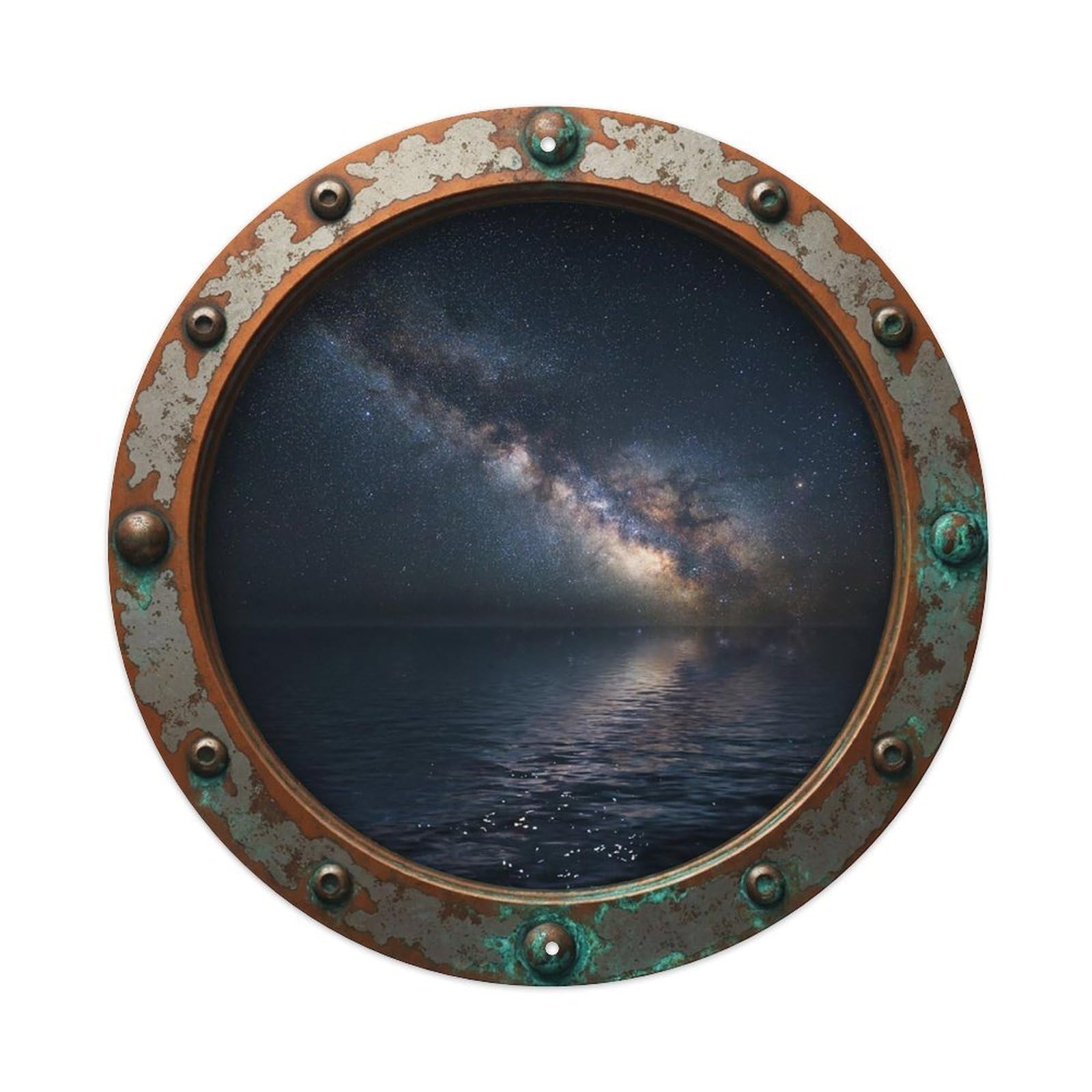 Vintage Porthole Starry Night Nautical Window View Vintage Metal Tin Sign Plaque Wall Decor for Cafe, Club Bar, Office, Garden Metal Poster 8x8Inch
