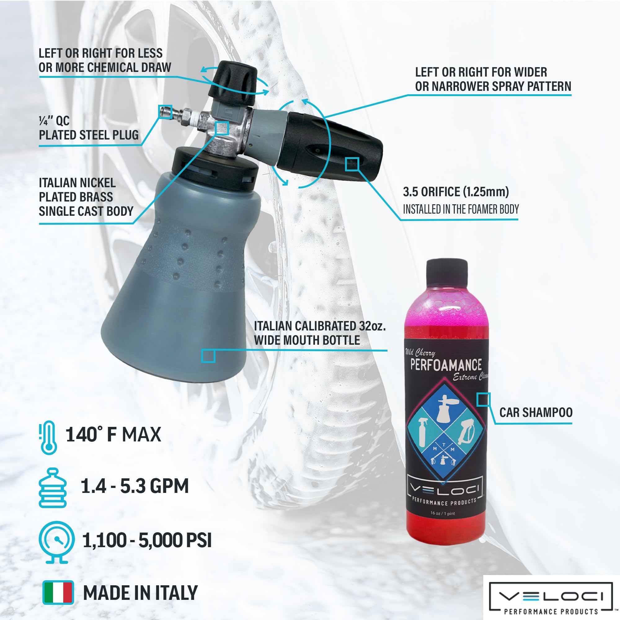 MTM Hydro Varita de cañón de Espuma, jabón y Botella – PF22.2 Kit de Boquilla Ajustable y depósito – Lavadora de Espuma de Alta presión para Lavado Profesional y Detalles para automóviles, Barcos,