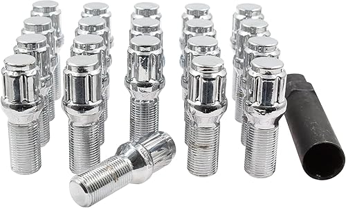Wheel Accessories Parts 20 piezas M15 x 1.25 15 x 1.25 rosca Bellota para asiento con acabado cromado, longitud de vástago de 1.102 in, 6 estrías