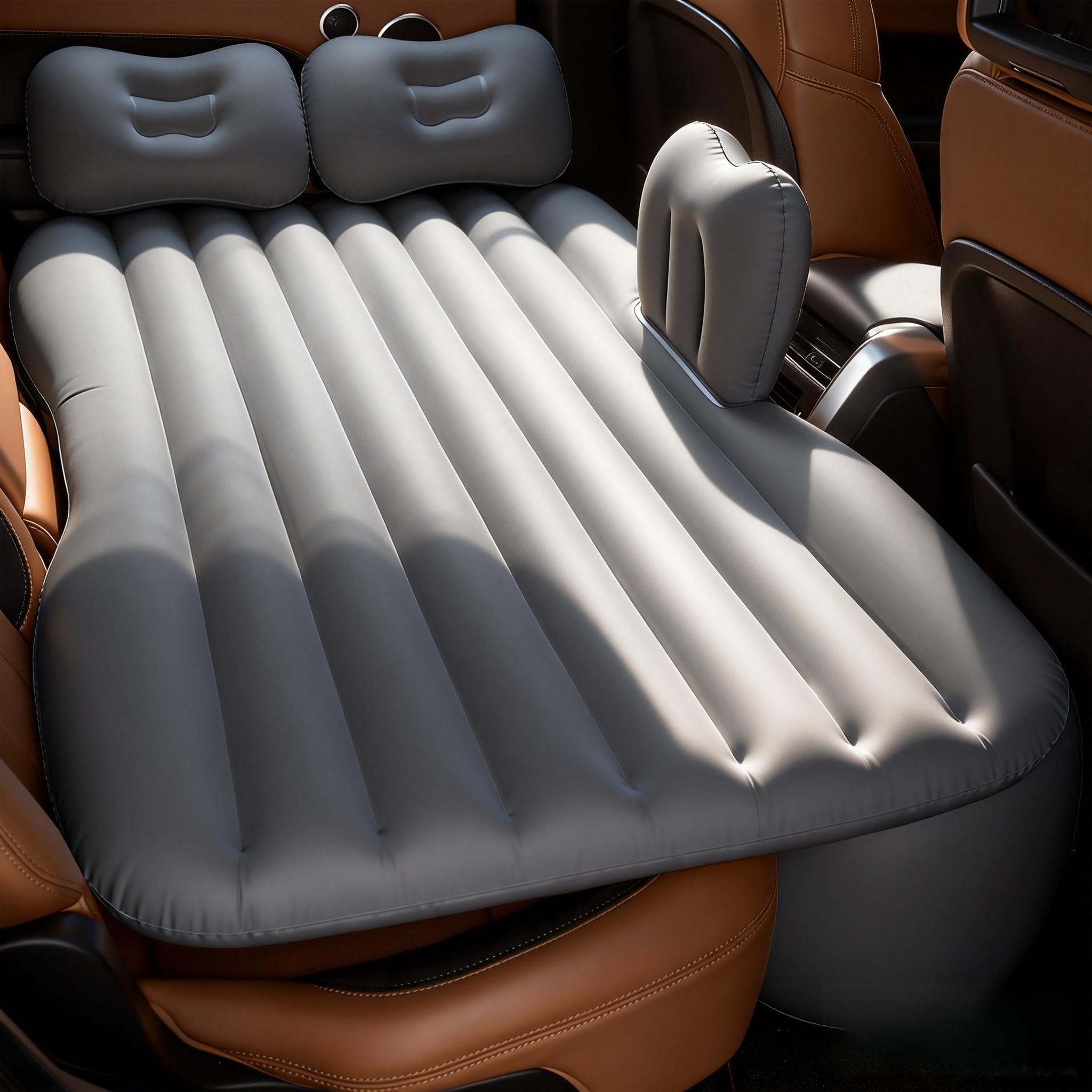 BEBAS Inflatable Air Mattress Travel Bed Thickened Camping Bed Sleeping Pad with Car Air Pump 2 Pillows for Car Tent SUV Sedan Pickup Back Seat Black (Gray) โ image 1