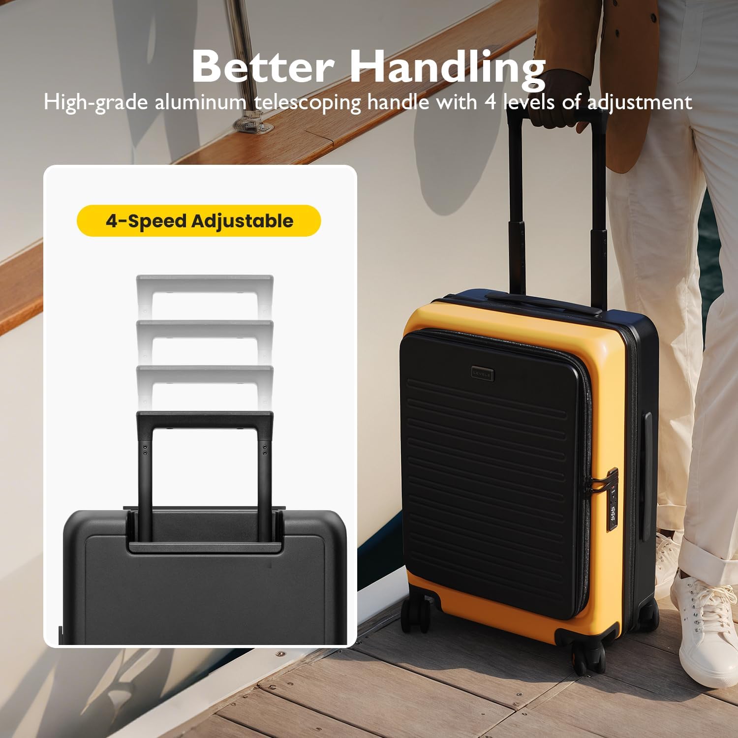 LEVEL8 Top Opening Carry on Luggage Hardshell, Large Suitcases with Wheels Airline Approved, Expandable Luggage with Spinner Wheel for Men Women, 20 Inch, Yellow - Image 8