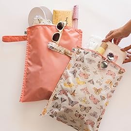 Tiny Twinkle Mess Proof Wet Bags | 2-Pack Reusable Waterproof Wet Bags for Swimsuits | Baby Clothes | Travel & Diaper Bag (Flutter)