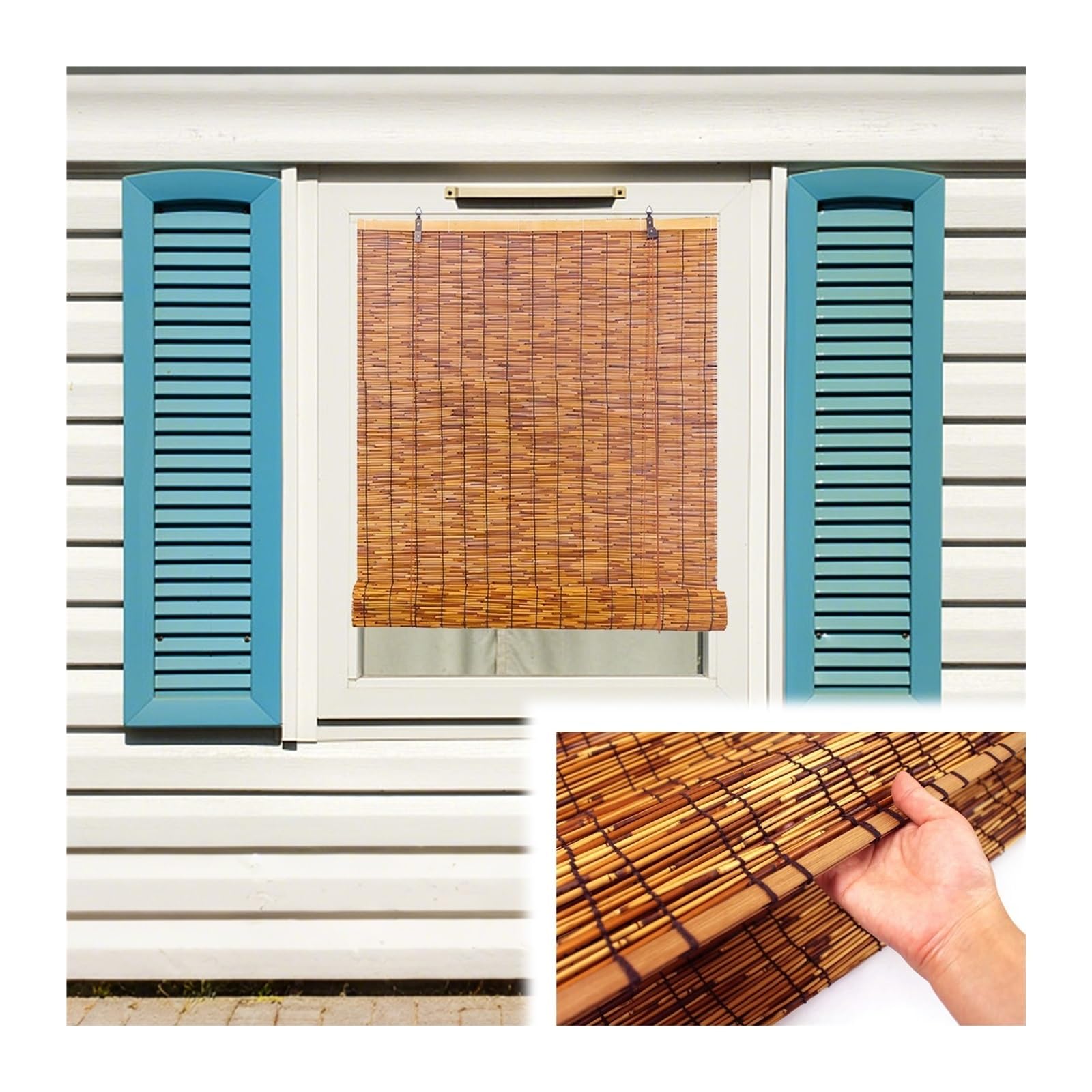 Plwupe Brown Outdoor Cordless Bamboo Blinds, Light-Filtering Blackout Roll-Up Shades For Patio, Decorative Bamboo Roller Shades, Privacy Protection, Easy To Install And Use(120 * 230Cm)