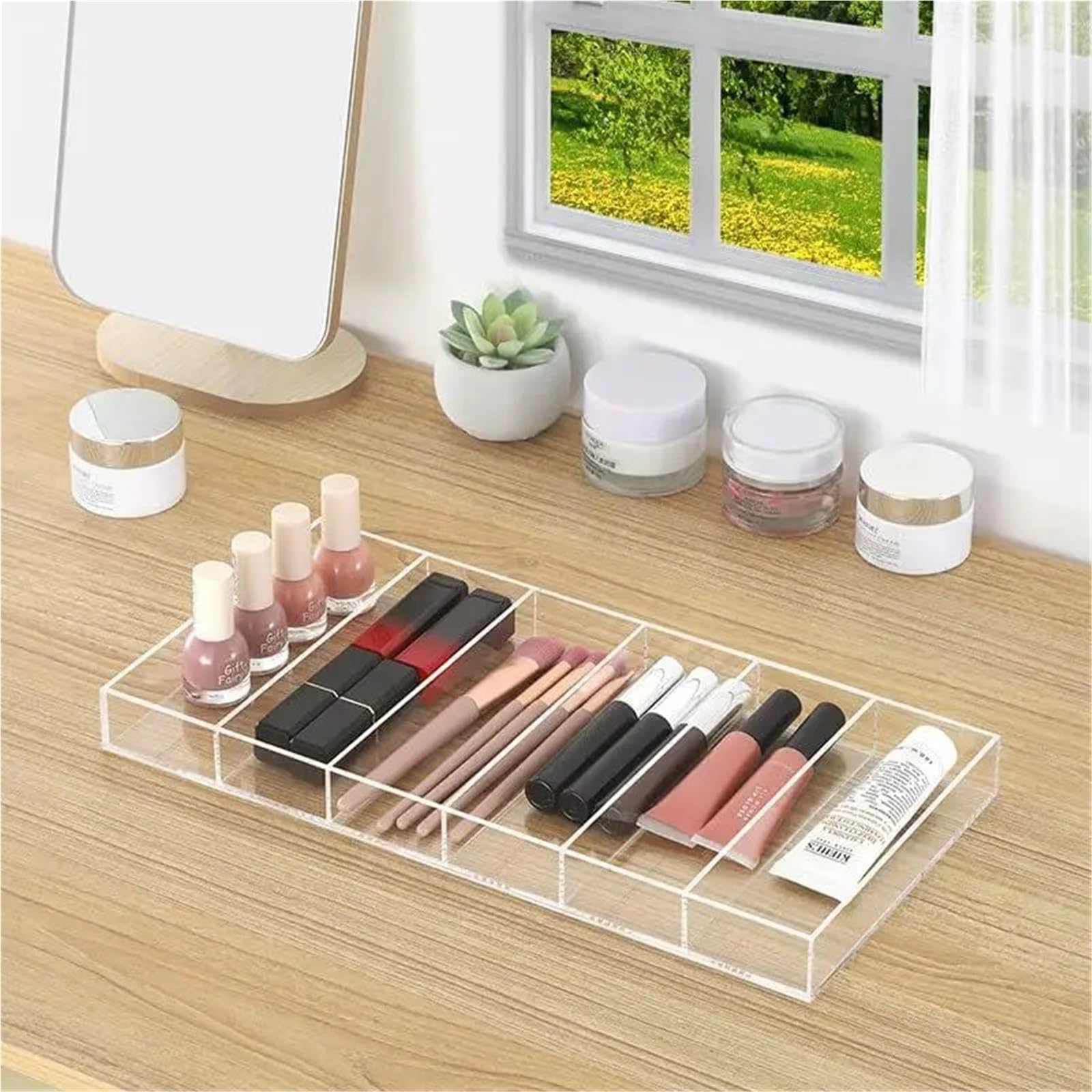 Paquete de 2 bandejas transparentes for exhibición gafas sol con 6 compartimentos, estuche almacenamiento organizador cajones for joyas, bandeja maquillaje Para Gafas Joyería Reloj