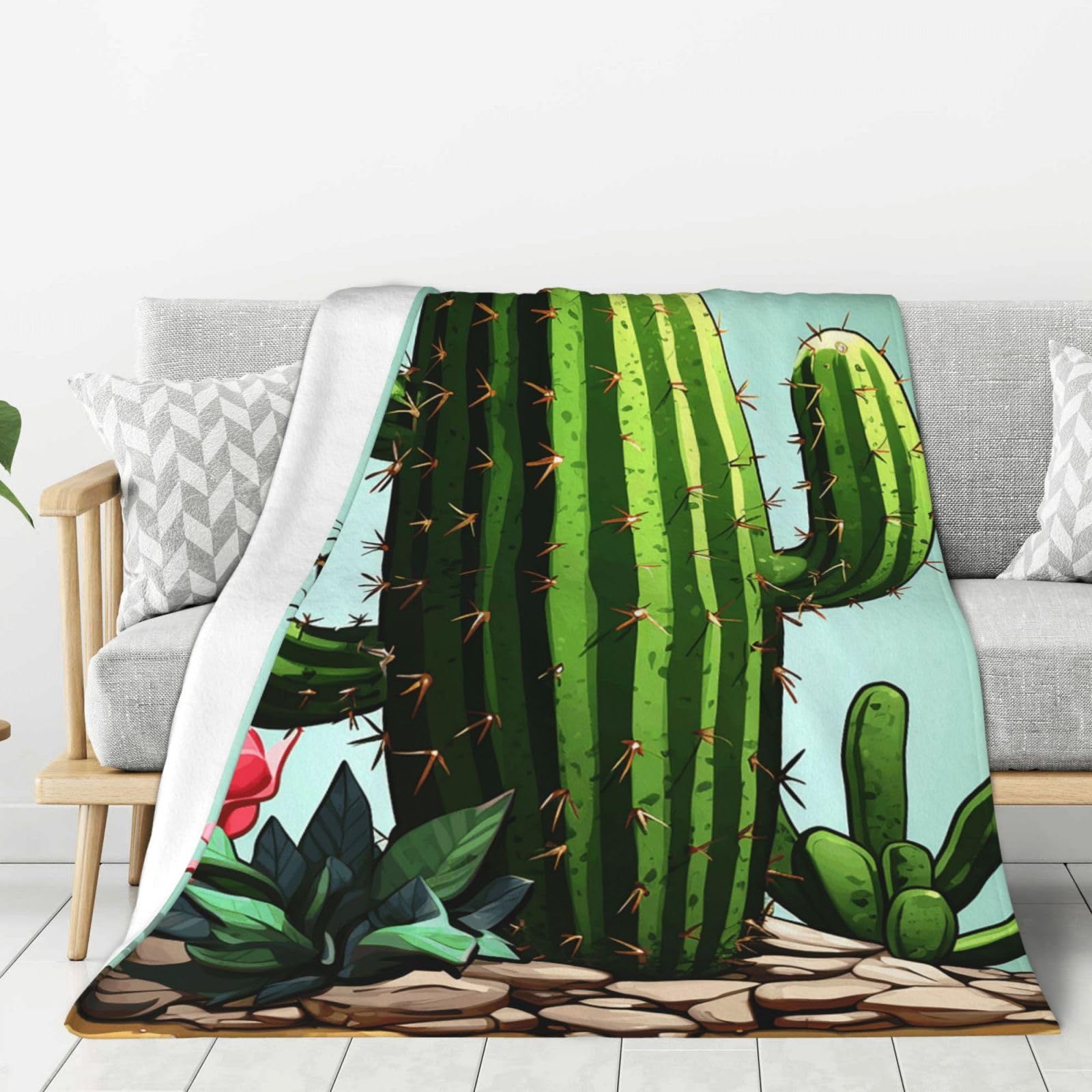 Cactus Throw Blanket Plush Flannel Fleece Blanket, Soft Lightweight Cozy Blankets 40"X30" for Bed Couch Sofa Travel