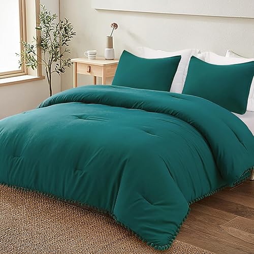 Miniatura 7 de Exclusivo Mezcla Juego de edredón bohemio con flecos y pompones, tamaño individual, 2 piezas, color lila, ligero, alternativo, para todas las