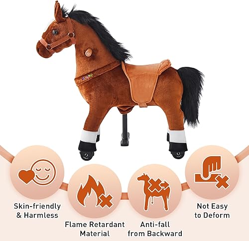 Miniatura 4 de Juguete de caballo para niños que montan a caballo, poni, ciclo, mecánico, acción de caminar, animal de peluche para 3 a 5 años, sin batería ni