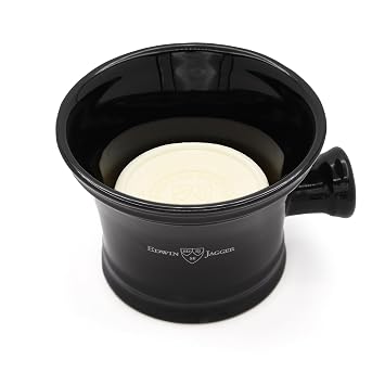 Edwin Jagger RN46 Traditional Porcelain Luxury Shaving Bowl with Handle for Shaving Cream or Shaving Soap for Men and Women (Black)