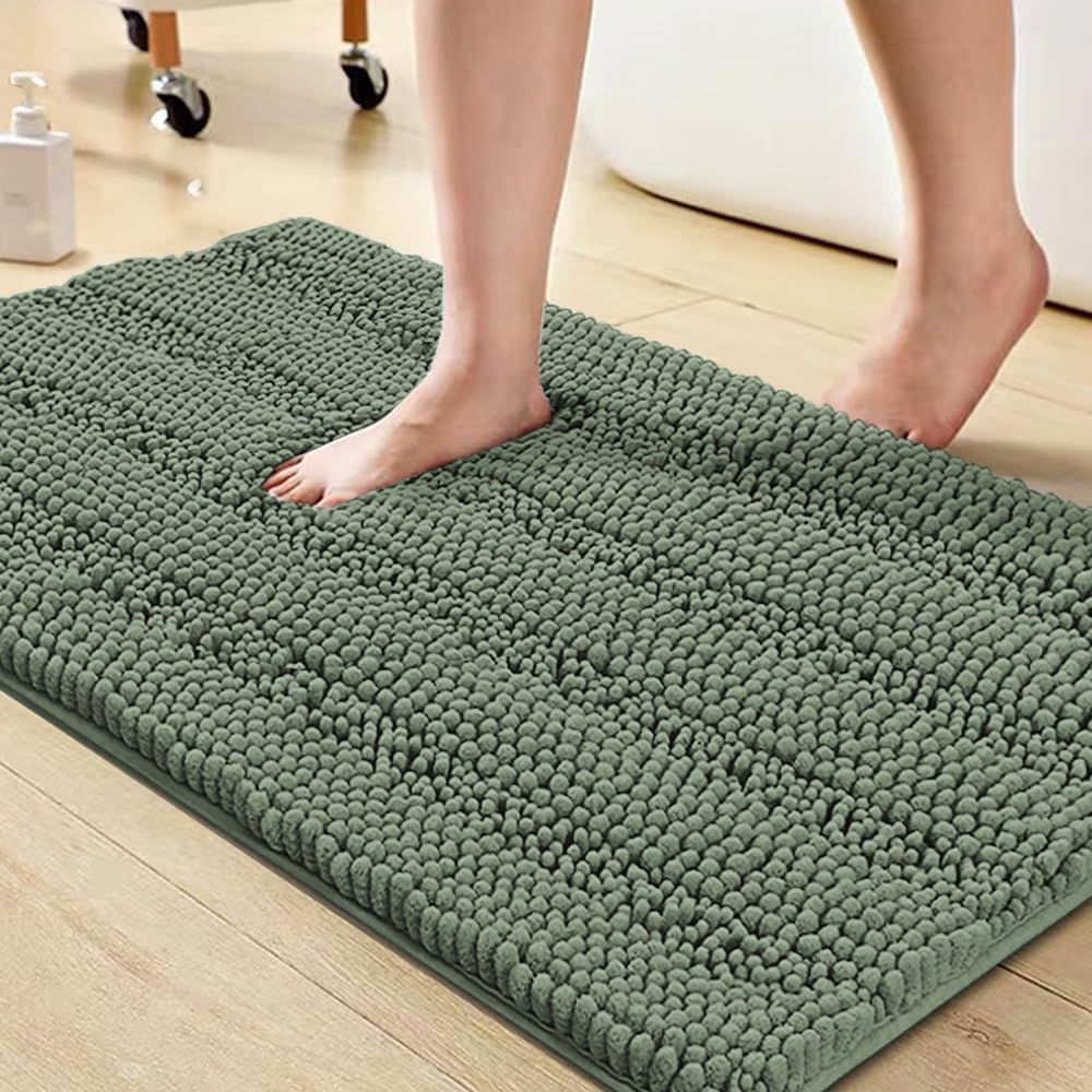Turquoize Non Slip Shaggy Bathroom Rugs Blue Bath Rugs for Bathroom Chenille Bath Rugs for Bathroom 1 Piece Bath Mat Set Super Absorbent Shower Rug